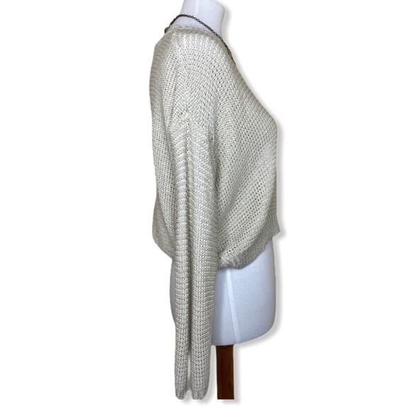 Quinn Cream Boxy Knit Crew Neck Cropped Shaker Knit Sweater Size S - Picture 2 of 6